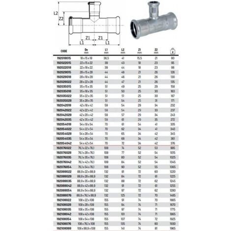 Tee ridotto ø28 x 18 x 28 Inox 316L a pressare 192028018