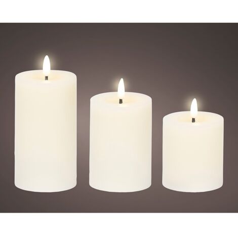 Candela LED in cera color crema, ø7 x 15 cm, 3 pezzi