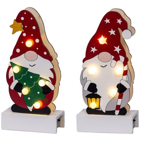 Figura di gnomi in legno con LED 8,50 x 4,50 x 18 cm, modelli diversi (1/3)