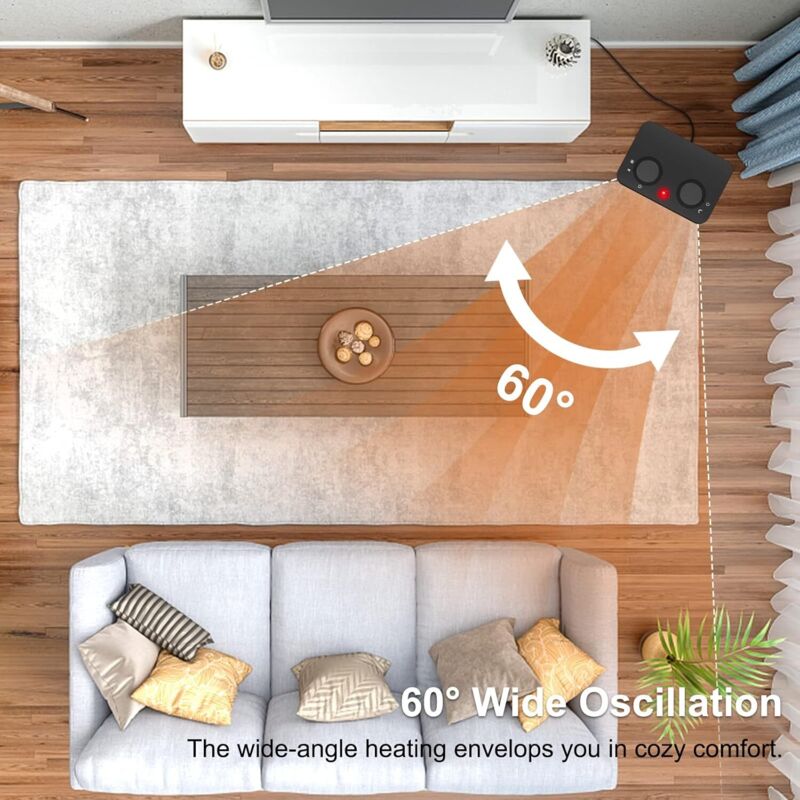 Chauffage Soufflant 1500W PTC - Radiateur D'Appoint Portable Avec Oscillation 90° Et 3 Modes