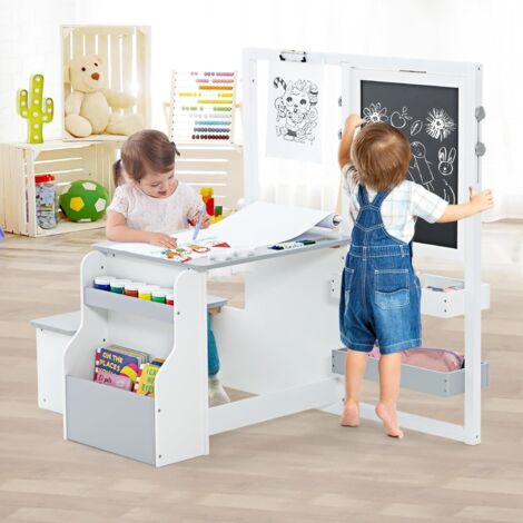 Tableau noir effaçable double face pour enfants avec rouleau de papier et 2 boîtes de rangement, tableau blanc et tableau noir, 3-8 ans, rose. | Leroy Merlin