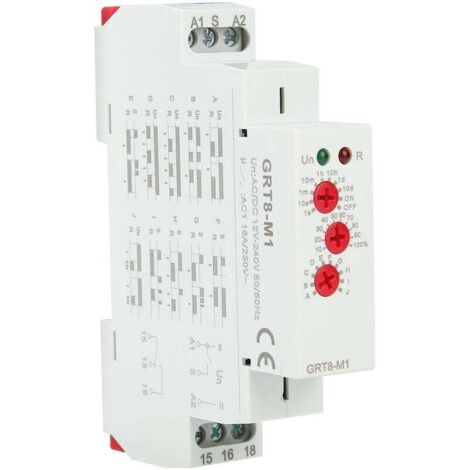 Relais temporisé GRT8-M1 avec 10 fonctions 35MM montage rail DIN AC/DC 12V  240V 50-60Hz