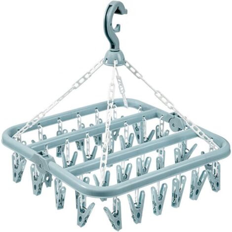 Ersandy – Etendoir à suspendre pliable avec 32 clips – Pour chaussettes, sous-vêtements, serviettes – Polypropylène résistant à la rouille (1/5)