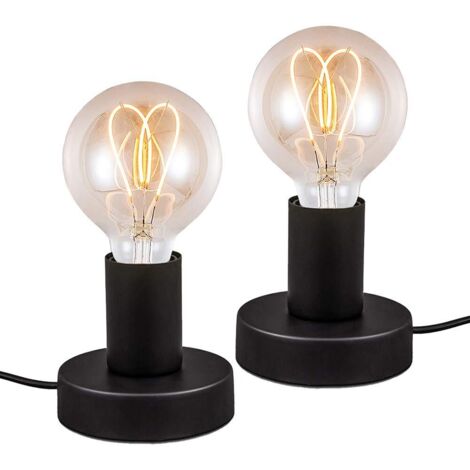 2 pièces-Lampe de bureau en métal noir, lampe à poser rétro avec interrupteur sur le câble, E27 Lampe de Table en Métal Décorative Lampe de Chevet Éclairage de Nuit Lumière