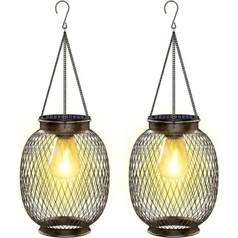 Lampe Solaire Exterieur Jardin Suspendue, IP65 Étanche Lanterne Solaire Exterieur 2 Pièces avec Ampoule LED Lampe pour Porche Cour Jardin (1/5)