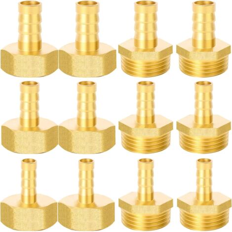 12 raccords de tuyau 1/2", 8 mm, 10 mm, 12 mm, filetage extérieur et filetage intérieur pour tuyau à air, tuyau à gaz, tuyau d'eau (1/5)
