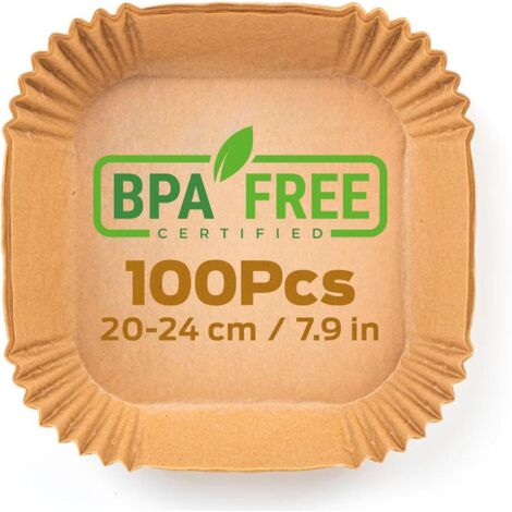 Aiperq – Lot de 100 feuilles de cuisson 20 x 20 cm – Non blanchi, sans BPA – Anti-adhésives pour friteuse à air 5 à 8 litres – Pulpe de fruit naturelle (1/4)