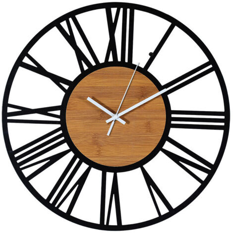 Horloge murale vintage industrielle bois noir, silencieuse, salon 40 cm, pack (1/5)