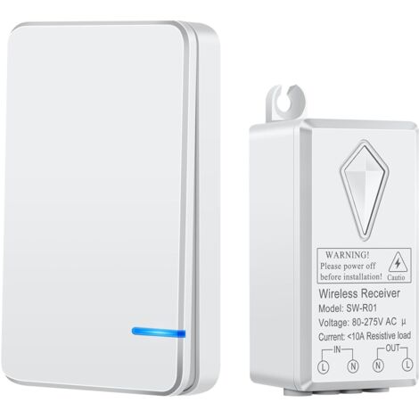 Interrupteur Sans Fil 230V avec Télécommande – Mini Interrupteur d'Éclairage avec LED, Étanche IP66, Portée 500m Extérieur/100m Intérieur, Programmable, Certifié FCC & CE, pour Lampe 1000W (1/5)