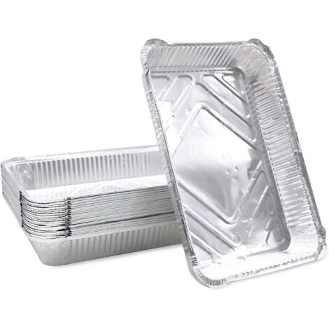 Lot de 20 plateaux de cuisson jetables en aluminium pour barbecue à gaz, charbon de bois et four, pour viande, poisson, légumes, 31,5 x 21,5 x 5 cm (1/4)