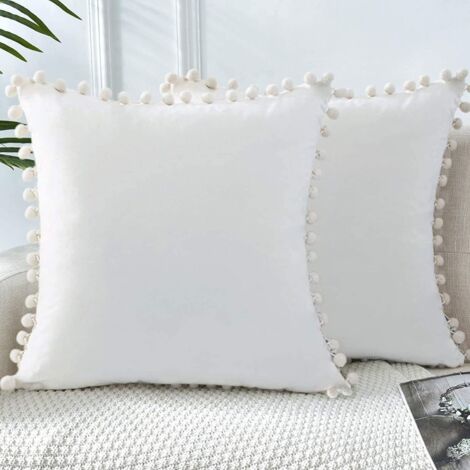AGE Housse de coussin en velours, taie d'oreiller décorative pour canapé, taie d'oreiller décorative en velours doux avec housse de coussin boule (blanc) (1/3)