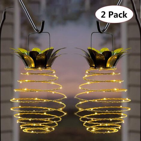 AGE Lampe Solaire en Fer Ananas Lampe Suspendue Décorative de Patio Extérieur Jardin (2 Pièces) (1/3)