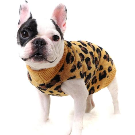 AGE Pull Chien Tricot Hiver Motif Léopard Jaune (1/5)