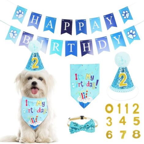AGE Chien Anniversaire Bandana Chapeau Bannière Set, Chien Joyeux Anniversaire Accessoires de Fête, Décorations d'Anniversaire (1/5)