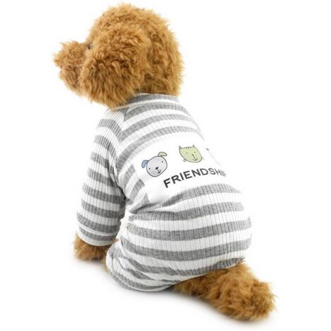 AGE Pyjama Chiot Chat Rayures Rembourré Chiot Cosy Doux Automne Décontracté Chien Gris M (1/4)