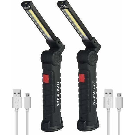 AGE Lot de 2 lampes de travail COB rechargeables –Base magnétique –5 modes d'éclairage –Pour chantiers et espaces confinés (1/5)