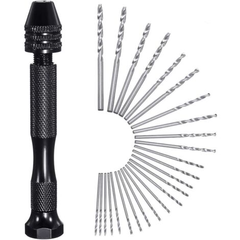 AGE Lot de 26 perceuses à main - Mini mandrin sans clé pour perceuse à main en aluminium de précision + 25 embouts torsadés 0,5-3 (1/5)