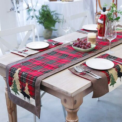 AGE Chemin de table de Noël, double drapeau de buffle décoratif, look traditionnel, décoration de Noël, dîner de famille, fête (1/4)