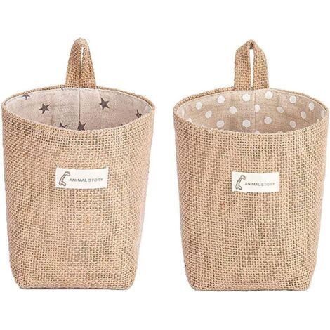AGE 2 sacs pliables suspendus, panier de rangement en coton et lin pour jouets, maquillage, clés, petits objets (1/5)