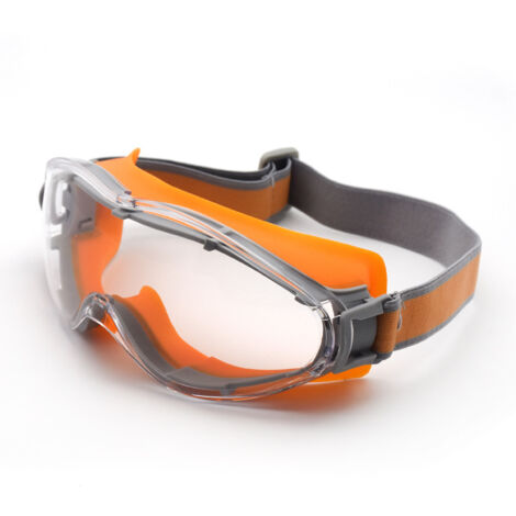 AGE Lunettes de sécurité en caoutchouc orange, lunettes antibuée double face, lunettes de protection du travail entièrement fermées et étanches à la poussière lunettes de laboratoire chimique antichoc (1/4)