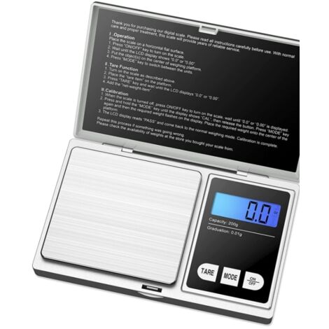 RGE Balance de précision 200g/0.01g Petite balance de haute précision avec écran LCD rétroéclairé avec fonction tare (Argent) (1/4)