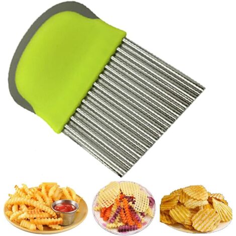 RGE Couteau à frites inox coupe-légumes ondulé légumes salade de fruits vert (1/5)