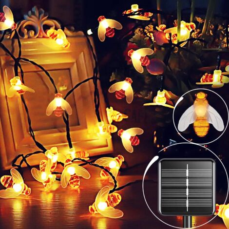 RGE Guirlande lumineuse solaire pour jardin extérieur abeilles, 12 m100 LEDs 8 modes LED, guirlande lumineuse solaire extérieure, étanche IP65 décoration de maison (blanc chaud) (1/5)