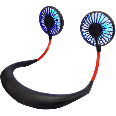 RGE Ventilateur portatif USB pour la nuque avec batterie pour recharger Mini ventilateur avec col LED pour l'extérieur Petit ventilateur, Noir , Taille unique