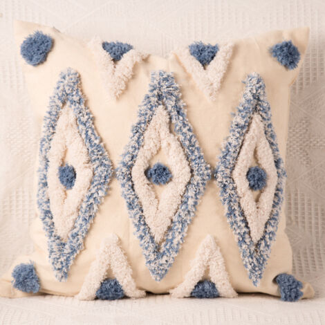 RGE Housses de coussin Boho tissées en coton, housses de taies d'oreiller carrées décoratives tuftées avec glands pour canapé-lit, canapé de salon, ferme, 18 x 18 pouces bleu (1/5)