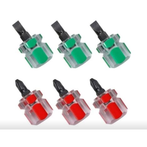 RGE Tournevis courts 3pcs mini tournevis à tête plate et 3pcs tournevis courts cruciformes petits tournevis à tête de radis vis à poignée transparente 2  3,6 cm vert et rouge (1/5)