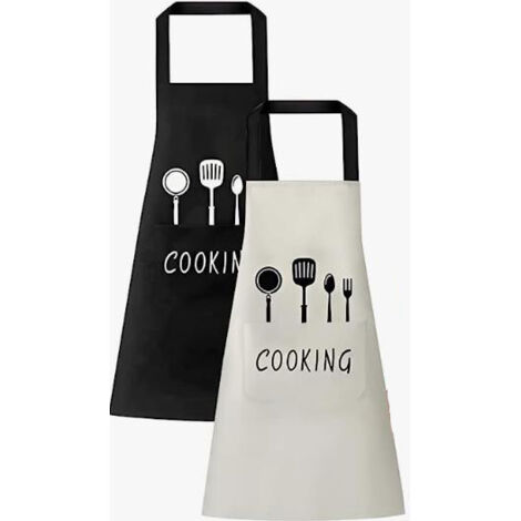 RGE 2 PCS Tablier Cuisine Homme et Femme Tablier de Cuisine Imperméable Tablier Étanche avec Poches 70 68cm Tablier pour Cuisine, Restaurant, Jardin, Entretien, Pâtisserie, Café(Noirt/Blanc) (1/5)