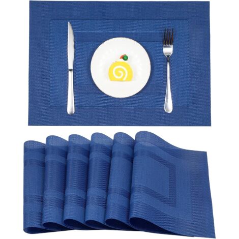 RGE 6Pcs Placemats PVC Table Place Mats Heat-Resistant Woven Vinyl Non-Slip Table Placemats Sets For Dinning Table Home Restaurant Decor(Navy Blue) (1/5)