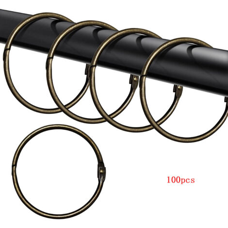 RGE Lot de 100 anneaux de rideau de douche, crochets de rideau de douche décoratifs antirouille, crochets ronds en métal pour tringle de douche de salle de bain (bronze) (1/4)
