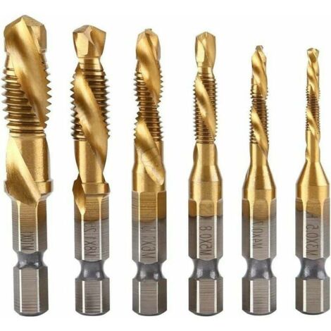 RGE BDD 6 pcs composite titanium Coating, HSS hexagonal Handle Metric Bit and Tap set m3 - M10 (1 / 4 inch) (1/5)
