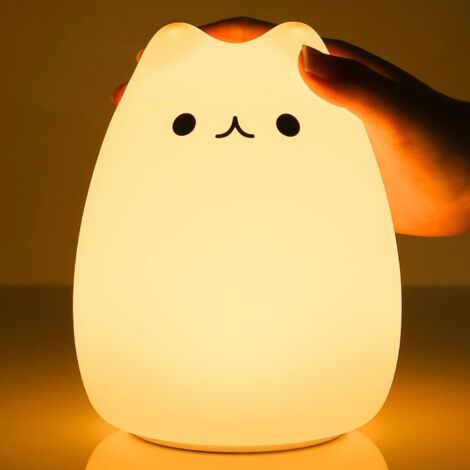 RGE Petite veilleuse enfants chat veilleuse 7 couleurs couleur LED portable tactile bébé lumières pour enfants pépinière enfant en bas âge filles cadeau d'anniversaire 9 × 8,9 × 10,2 cm blanc 1 pièce (1/5)