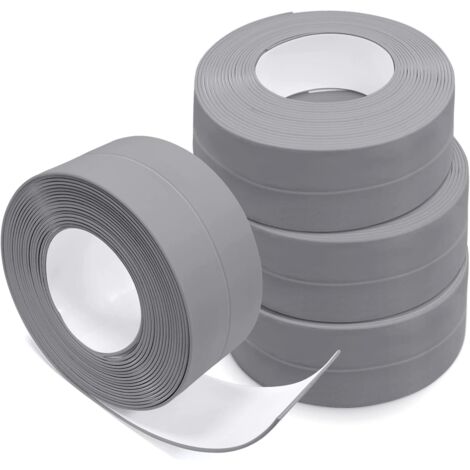RGE 4 Rouleaux Bande D'étanchéité, Autocollante en PVC, Ruban de Calfeutrage pour évier de Cuisine, WC, Baignoire, Coin de Mur, Carrelage (Gris)