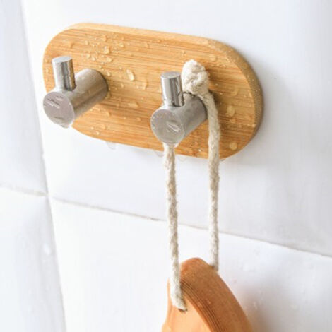 RGE BDD Crochet Adhésif, Crochets Mural pour Salle de Bain Porte Serviette Crochets Cuisine Chambre Crochet de Bâston, Bambou et Acier Inoxydable (1/5)