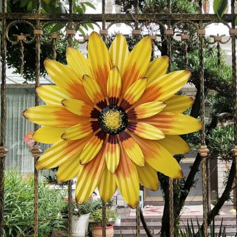 AGE Décoration murale en métal, décoration murale fleur en métal 32 cm, art mural fleur en métal multicouche, sculptures murales en fer pour jardin, cour, salon, chambre (jaune) (1/5)