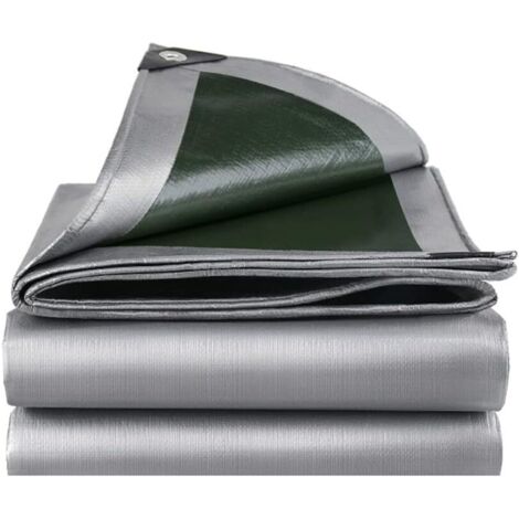 AGE Bâche de Protection Exterieur avec Oeillets, 3x4m 160 g/m² PE Bâche Voiture Piscine, Imperméable Résistante aux Déchirures UV Intempéries, Bâche Multi-Usage pour Meubles de Jardin, Gris Vert (1/5)