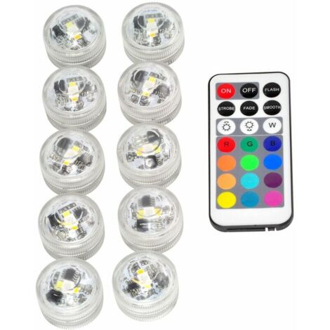 AGE 10pcs Mini lumières LED submersibles, lumières sous-marines étanches RVB multicolore LED éclairage de bougie avec 1 télécommande pour la décoration de vase d'aquarium d'étang (1/5)