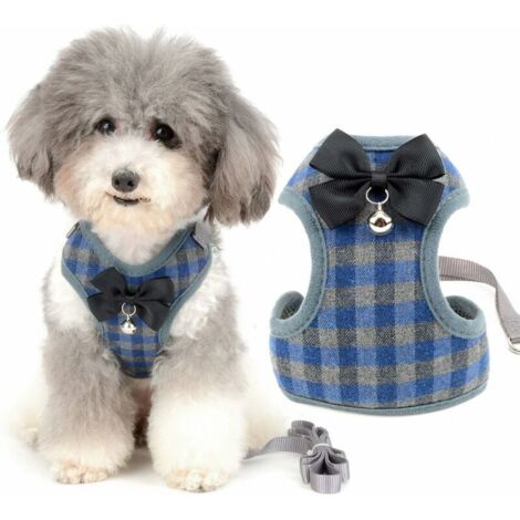 AGE Harnais et Laisse pour Petit Chien Anti Traction avec nœud Papillon et Cloche de sécurité pour Chiot Chihuahua Yorkshire, Anti-Fuite Reglable Harnais pour Chats/Bleu (1/5)