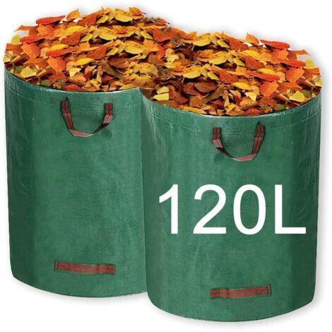AGE Lot de 2 sacs à déchets de jardin réutilisables de 120 L, sacs poubelle pliables et étanches avec poignée pour collecter les plantes, les déchets et les feuilles (1/5)