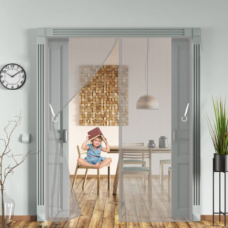 AGE Moustiquaire Épaisse Porte Magnétique 100x210cm Maille Très Dense Moustiquaire Porte Magnétique Volant Répulsif Moustique Avec Ruban, Bâton Magnétique, Blanc (1/4)
