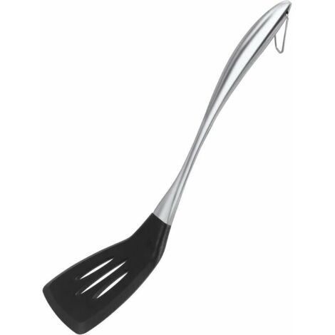 AGE Spatule rainurée spatule en silicone souple antiadhésive avec poignée en acier inoxydable robuste Fish Egg omelette Pancake Burger cooking spatule noir (1/5)