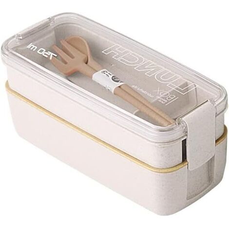 AGE Boîte à lunch, boîte à repas pour enfants, boîte à bento avec compartiments, boîte à déjeuner étanche, couverts, boîte à bento durable, cuillère et fourchette, Bento pour enfants et adultes (beige (1/4)