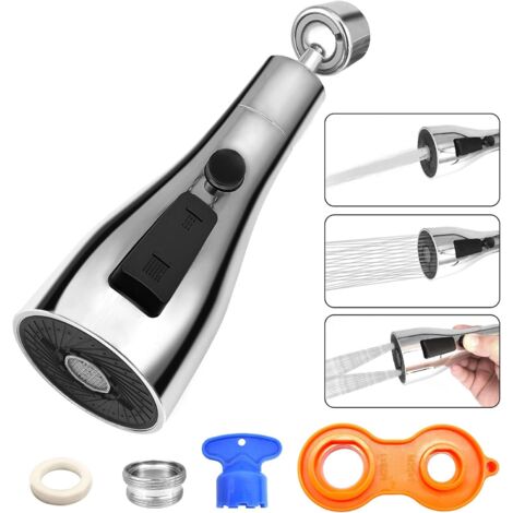 AGE Bec de robinet d'évier de cuisine avec 3 modes d'aérateur d'évier de bec de robinet pivotant à 360 ° pour bec de remplacement de robinet de cuisine, G1/2 (1/5)