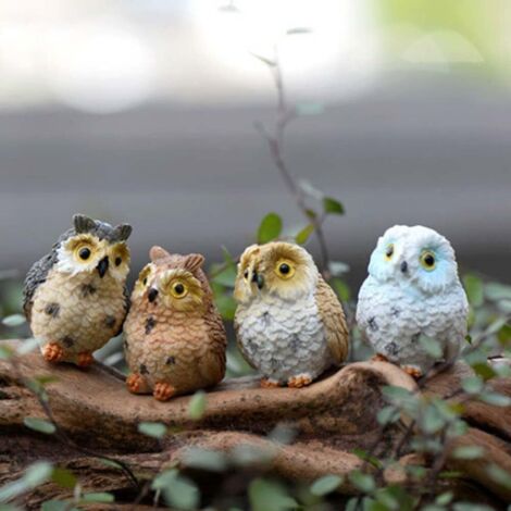 AGE Ornement de Jardin Hibou Miniature, 4 Pcs Hibou Résine Figurine Artisanat, Hibou de Jardin Pots Fée Jardin Vase Décor, Maison Jardin Extérieur Maison de Poupée Décoration (1/5)