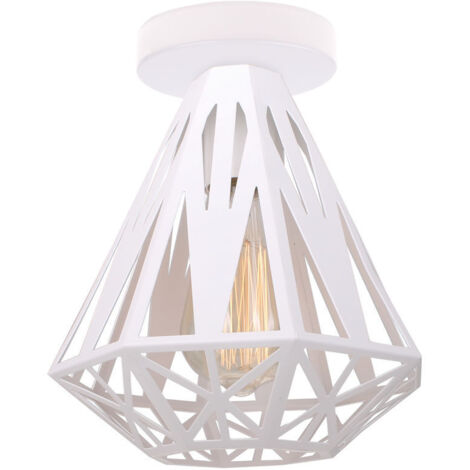 AGE Plafonnier Vintage Industrielle Lustre en Fer Cage Abat-jour Lampe de Plafond E27 Éclairage Décoration Suspension Luminaire pour Chambre Entrée Couloir Bar Restaurent, 20CM (Blanc) (1/5)
