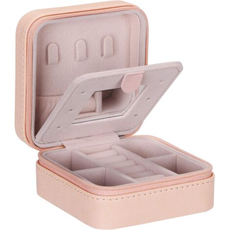 AGE Boîte de rangement de bijoux portable sac de rangement de bijoux de voyage avec miroir boucles d'oreilles anneau boîte à bijoux de stockage rose (1/5)