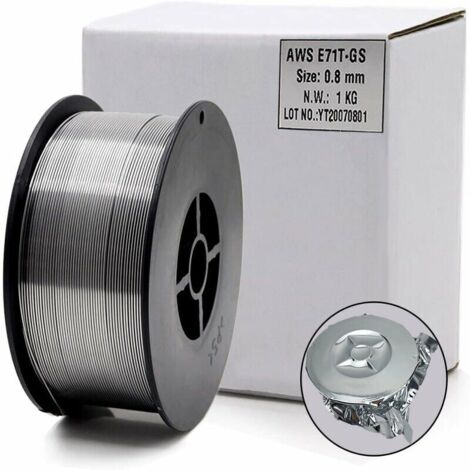 AGE Bobine de Fil Fourre de Flux Sans Gaz Auto-blinde E71T-GS 0.8mm 1kg Pour le Soudage MIG Universel Pour Tous Azimuts